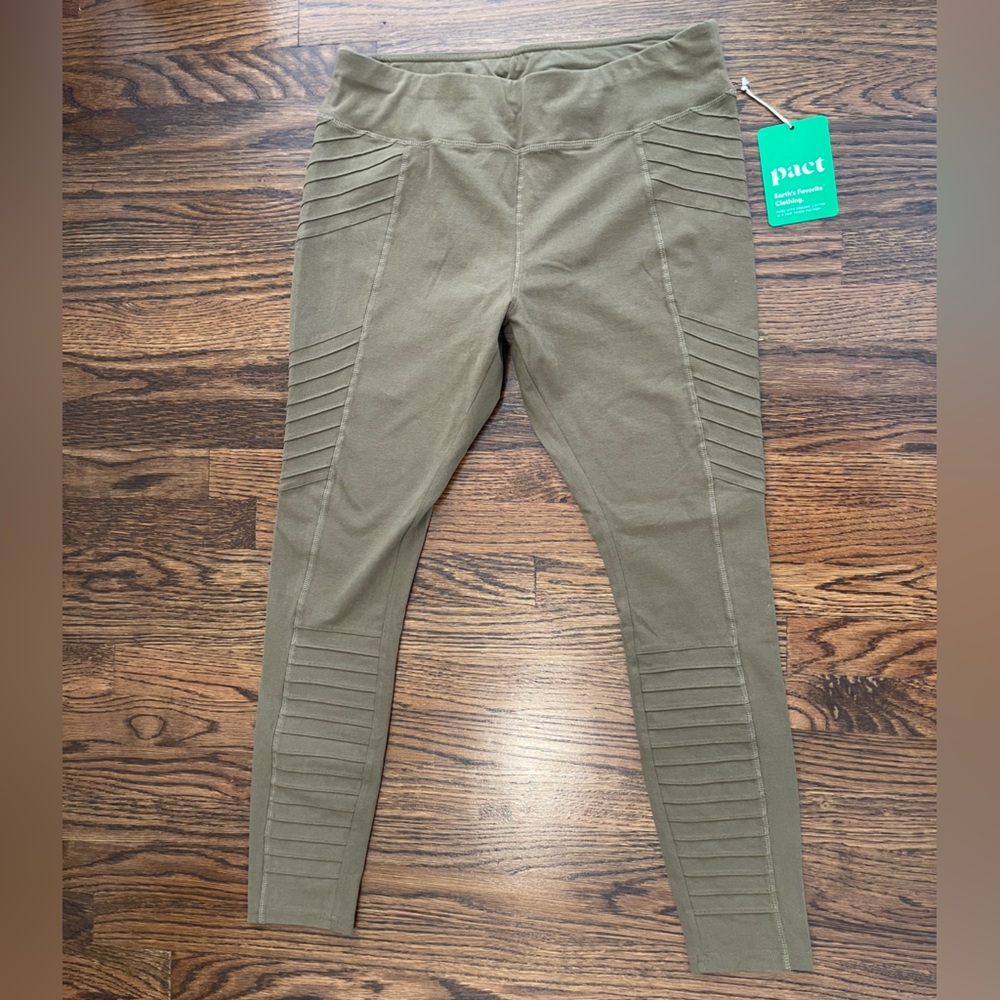 Pact Olive Leggings with Ribbed Panel Detailing